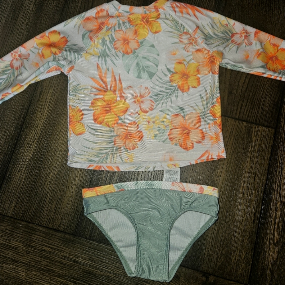 Hawaiian flower rash guard bathing suit